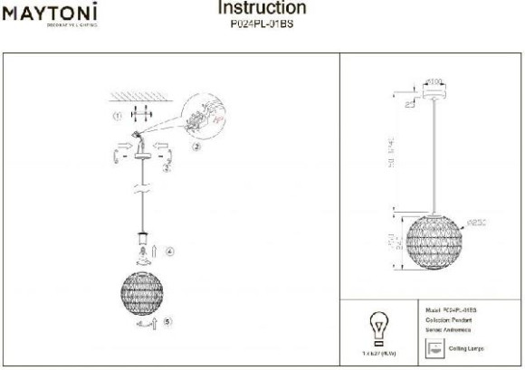 Подвесной светильник Andromeda P024PL-01BS
