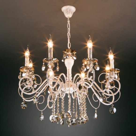 Подвесная люстра Ravenna 10104/8 белый с золотом/тонированный хрусталь Strotskis Подвесная люстра Ravenna 10104/8 белый с золотом/тонированный хрусталь Strotskis