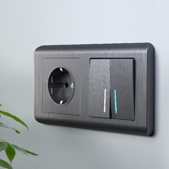 Выключатель Встраиваемые механизмы графит рифленый WL04-SW-2G-2W-LED