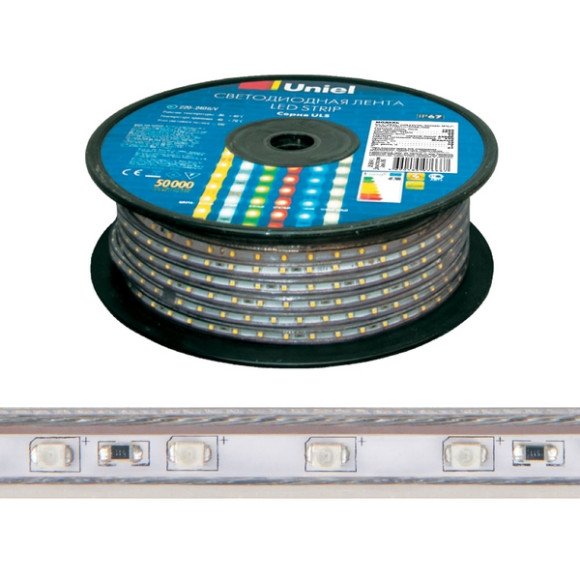 Светодиодная лента  ULS-5050-60LED/m-16mm-IP67-220V-14,4W/m-50M-RGB бобина