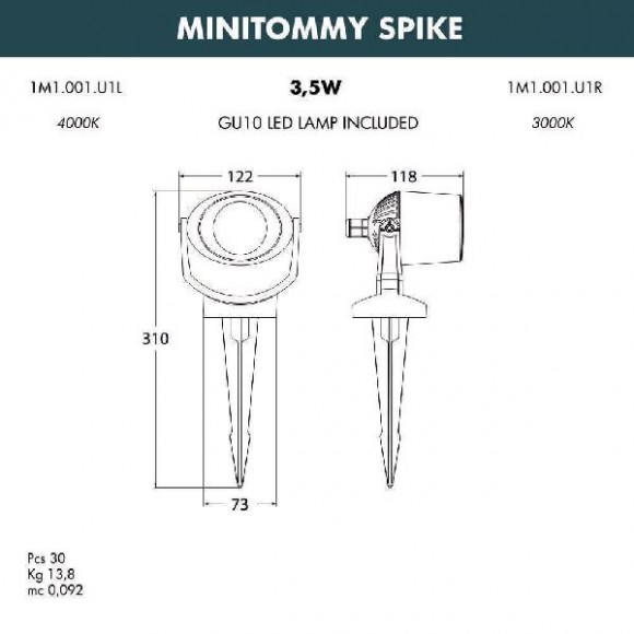 Грунтовый светильник MiniTommy 1M1.001.000.AXU1L