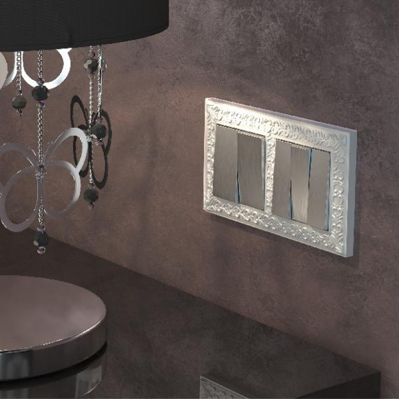 Выключатель Встраиваемые механизмы серебряный рифленый WL09-SW-2G