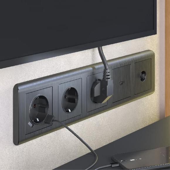 Розетка Встраиваемые механизмы графит рифленый WL04-TV