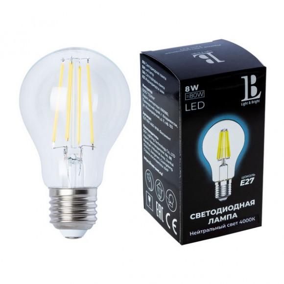 Лампочка светодиодная филаментная  E27-8W-A60-NH-filament_lb