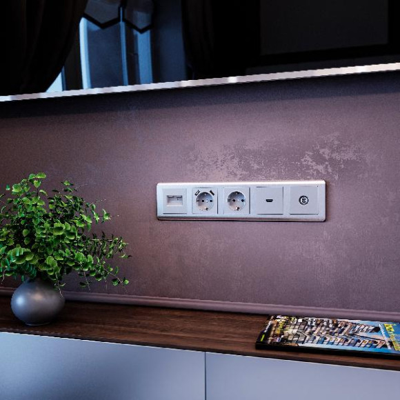 Розетка Встраиваемые механизмы серебряные WL06-SKGS-USBx2-IP20